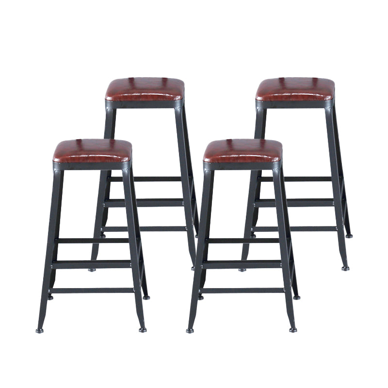 Industrial Armless Counter Stool Iron Cafe Bar Stool with Leather Cushion Backless 4 Piece Set Counter Stool(26"H) Clearhalo 'Bar Furniture' 'Bar Stools' 'bar_stools' 'furn' 'furn_bar_stools' 'Furniture' 'furniture_bar_stools' 'Kitchen & Dining Furniture' 5042371