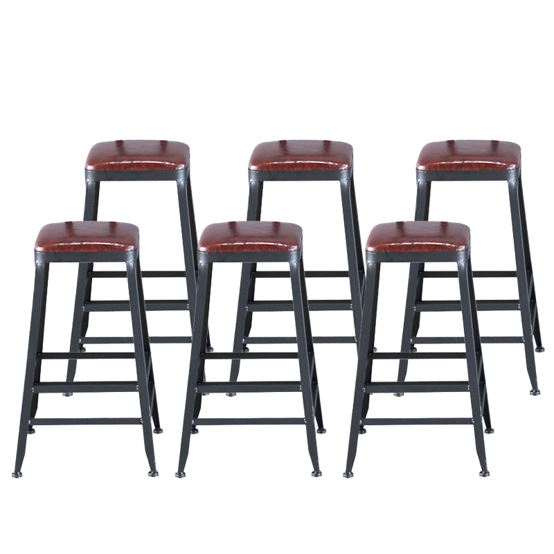 Industrial Armless Counter Stool Iron Cafe Bar Stool with Leather Cushion Backless 6 Piece Set Counter Stool(26"H) Clearhalo 'Bar Furniture' 'Bar Stools' 'bar_stools' 'furn' 'furn_bar_stools' 'Furniture' 'furniture_bar_stools' 'Kitchen & Dining Furniture' 5042372