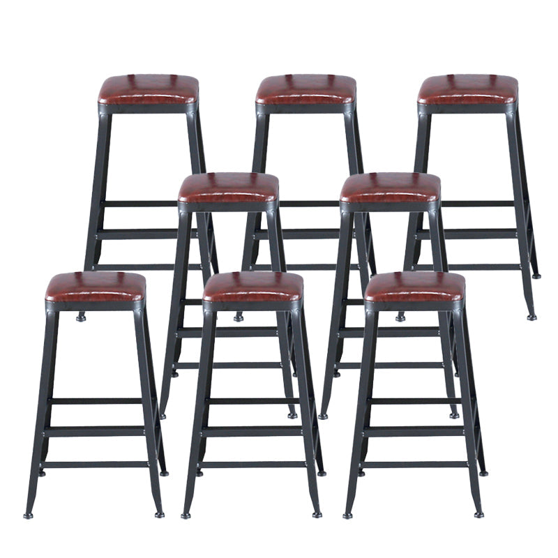 Industrial Armless Counter Stool Iron Cafe Bar Stool with Leather Cushion Backless 8 Piece Set Counter Stool(26"H) Clearhalo 'Bar Furniture' 'Bar Stools' 'bar_stools' 'furn' 'furn_bar_stools' 'Furniture' 'furniture_bar_stools' 'Kitchen & Dining Furniture' 5042375