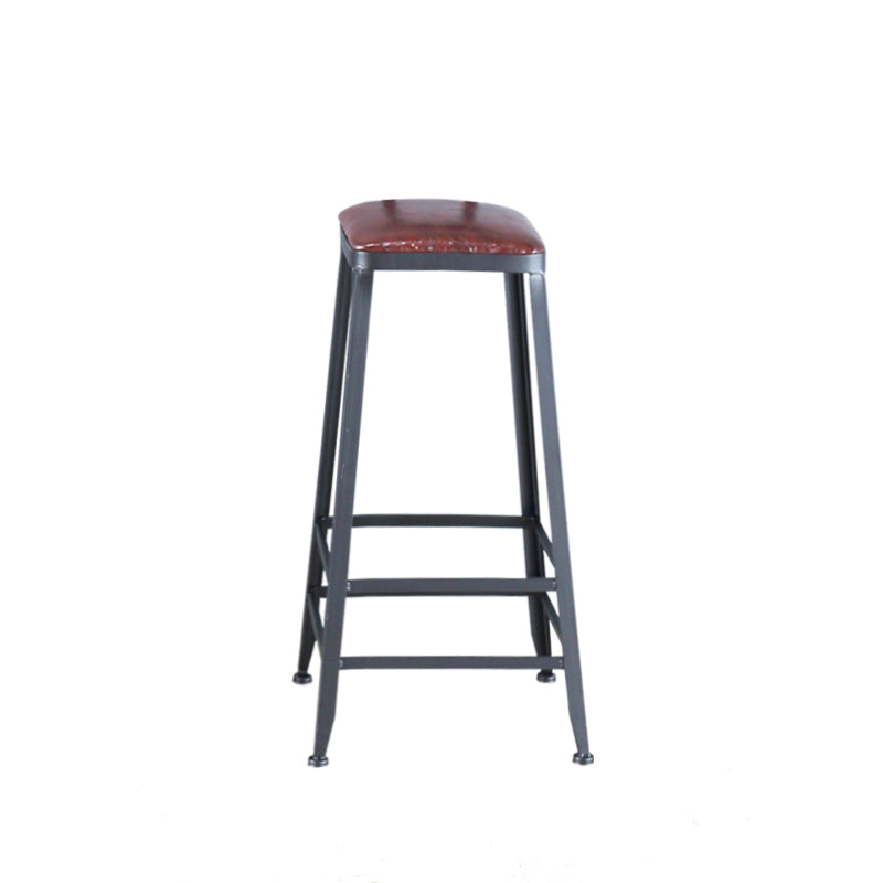 Industrial Armless Counter Stool Iron Cafe Bar Stool with Leather Cushion Clearhalo 'Bar Furniture' 'Bar Stools' 'bar_stools' 'furn' 'furn_bar_stools' 'Furniture' 'furniture_bar_stools' 'Kitchen & Dining Furniture' 5042377