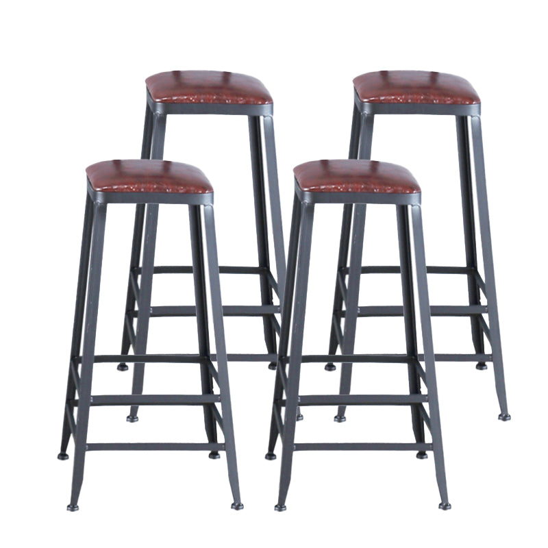 Industrial Armless Counter Stool Iron Cafe Bar Stool with Leather Cushion Backless 4 Piece Set Bar Stool(30"H) Clearhalo 'Bar Furniture' 'Bar Stools' 'bar_stools' 'furn' 'furn_bar_stools' 'Furniture' 'furniture_bar_stools' 'Kitchen & Dining Furniture' 5042378