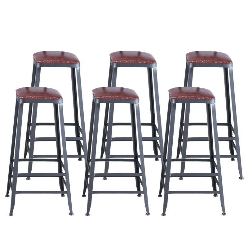 Industrial Armless Counter Stool Iron Cafe Bar Stool with Leather Cushion Backless 6 Piece Set Bar Stool(30"H) Clearhalo 'Bar Furniture' 'Bar Stools' 'bar_stools' 'furn' 'furn_bar_stools' 'Furniture' 'furniture_bar_stools' 'Kitchen & Dining Furniture' 5042380