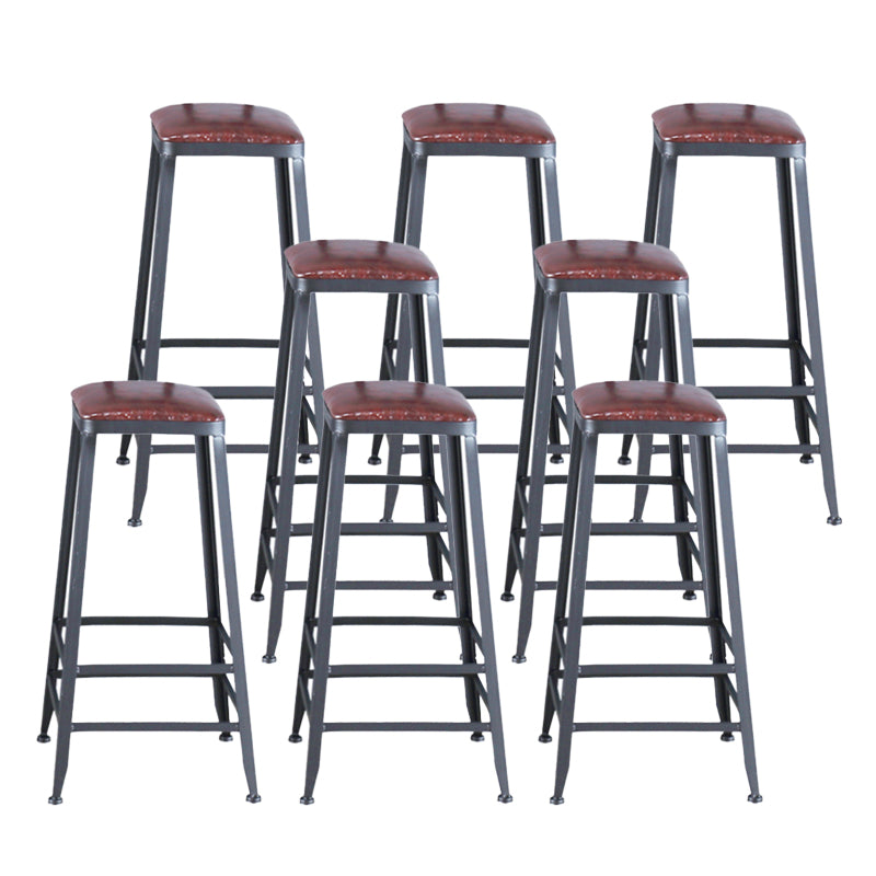 Industrial Armless Counter Stool Iron Cafe Bar Stool with Leather Cushion Backless 8 Piece Set Bar Stool(30"H) Clearhalo 'Bar Furniture' 'Bar Stools' 'bar_stools' 'furn' 'furn_bar_stools' 'Furniture' 'furniture_bar_stools' 'Kitchen & Dining Furniture' 5042382