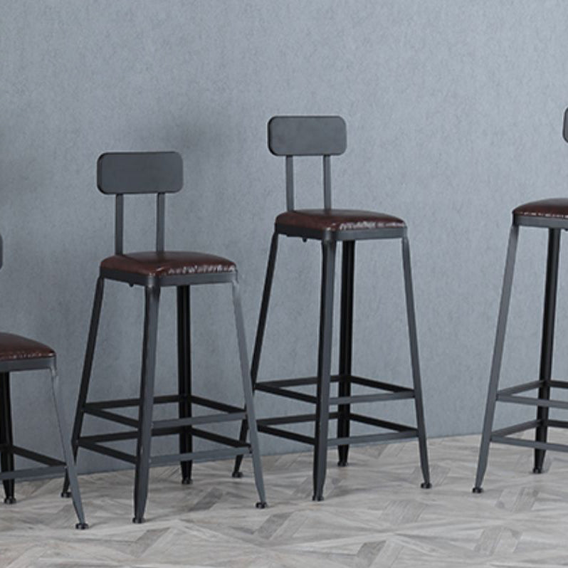 Industrial Armless Counter Stool Iron Cafe Bar Stool with Leather Cushion Clearhalo 'Bar Furniture' 'Bar Stools' 'bar_stools' 'furn' 'furn_bar_stools' 'Furniture' 'furniture_bar_stools' 'Kitchen & Dining Furniture' 5042383