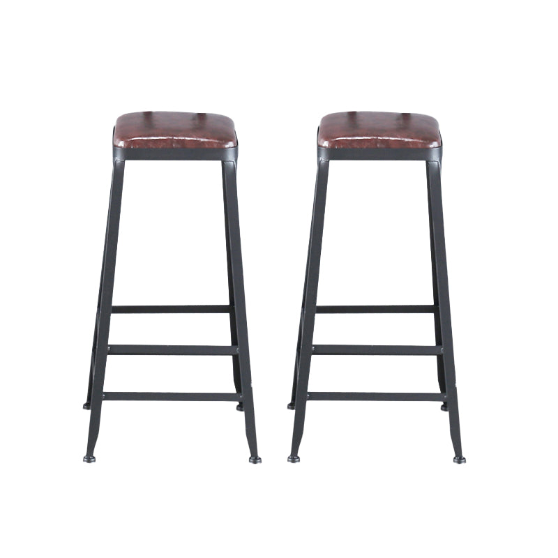 Industrial Armless Counter Stool Iron Cafe Bar Stool with Leather Cushion Backless 2 Piece Set Bar Stool(31"H) Clearhalo 'Bar Furniture' 'Bar Stools' 'bar_stools' 'furn' 'furn_bar_stools' 'Furniture' 'furniture_bar_stools' 'Kitchen & Dining Furniture' 5042384
