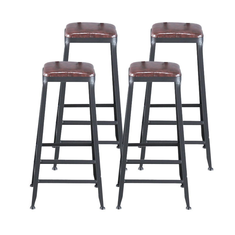 Industrial Armless Counter Stool Iron Cafe Bar Stool with Leather Cushion Backless 4 Piece Set Bar Stool(31"H) Clearhalo 'Bar Furniture' 'Bar Stools' 'bar_stools' 'furn' 'furn_bar_stools' 'Furniture' 'furniture_bar_stools' 'Kitchen & Dining Furniture' 5042386