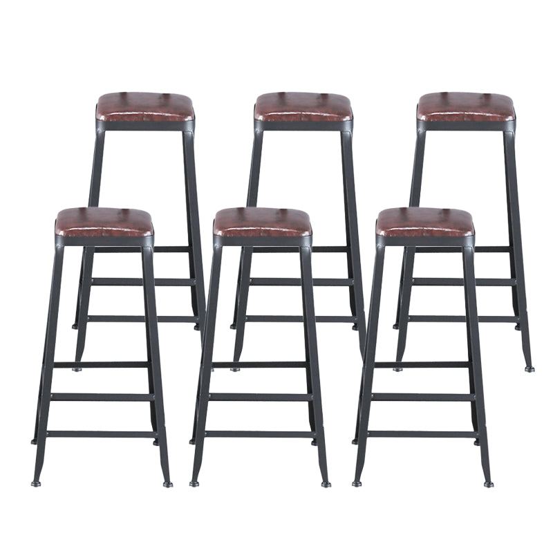 Industrial Armless Counter Stool Iron Cafe Bar Stool with Leather Cushion Backless 6 Piece Set Bar Stool(31"H) Clearhalo 'Bar Furniture' 'Bar Stools' 'bar_stools' 'furn' 'furn_bar_stools' 'Furniture' 'furniture_bar_stools' 'Kitchen & Dining Furniture' 5042389