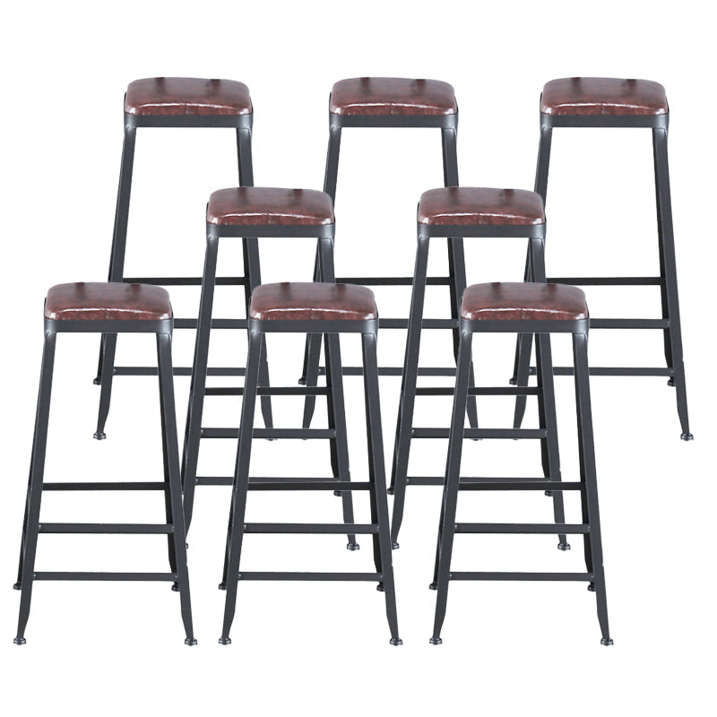 Industrial Armless Counter Stool Iron Cafe Bar Stool with Leather Cushion Backless 8 Piece Set Bar Stool(31"H) Clearhalo 'Bar Furniture' 'Bar Stools' 'bar_stools' 'furn' 'furn_bar_stools' 'Furniture' 'furniture_bar_stools' 'Kitchen & Dining Furniture' 5042390