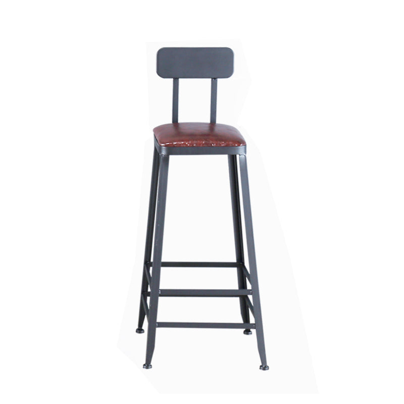 Industrial Armless Counter Stool Iron Cafe Bar Stool with Leather Cushion Clearhalo 'Bar Furniture' 'Bar Stools' 'bar_stools' 'furn' 'furn_bar_stools' 'Furniture' 'furniture_bar_stools' 'Kitchen & Dining Furniture' 5042394