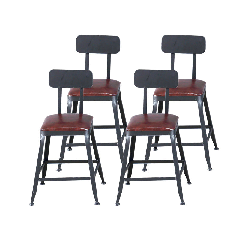 Industrial Armless Counter Stool Iron Cafe Bar Stool with Leather Cushion With Back 4 Piece Set Short Stool(18"H) Clearhalo 'Bar Furniture' 'Bar Stools' 'bar_stools' 'furn' 'furn_bar_stools' 'Furniture' 'furniture_bar_stools' 'Kitchen & Dining Furniture' 5042395