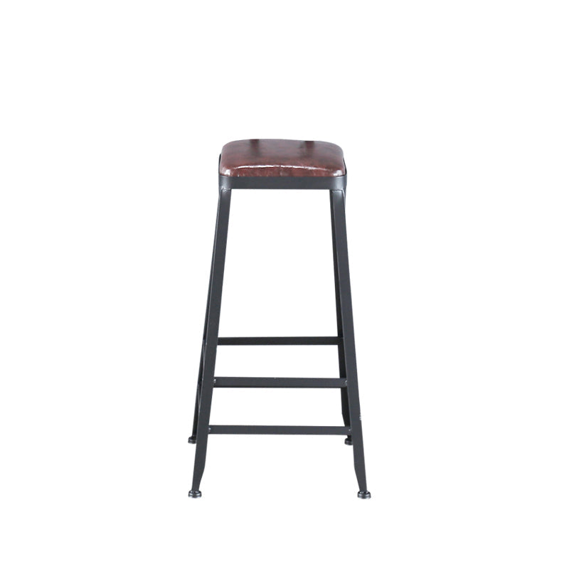 Industrial Armless Counter Stool Iron Cafe Bar Stool with Leather Cushion Clearhalo 'Bar Furniture' 'Bar Stools' 'bar_stools' 'furn' 'furn_bar_stools' 'Furniture' 'furniture_bar_stools' 'Kitchen & Dining Furniture' 5042396