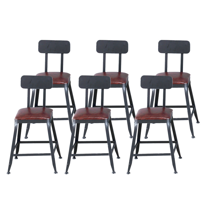 Industrial Armless Counter Stool Iron Cafe Bar Stool with Leather Cushion With Back 6 Piece Set Short Stool(18"H) Clearhalo 'Bar Furniture' 'Bar Stools' 'bar_stools' 'furn' 'furn_bar_stools' 'Furniture' 'furniture_bar_stools' 'Kitchen & Dining Furniture' 5042397