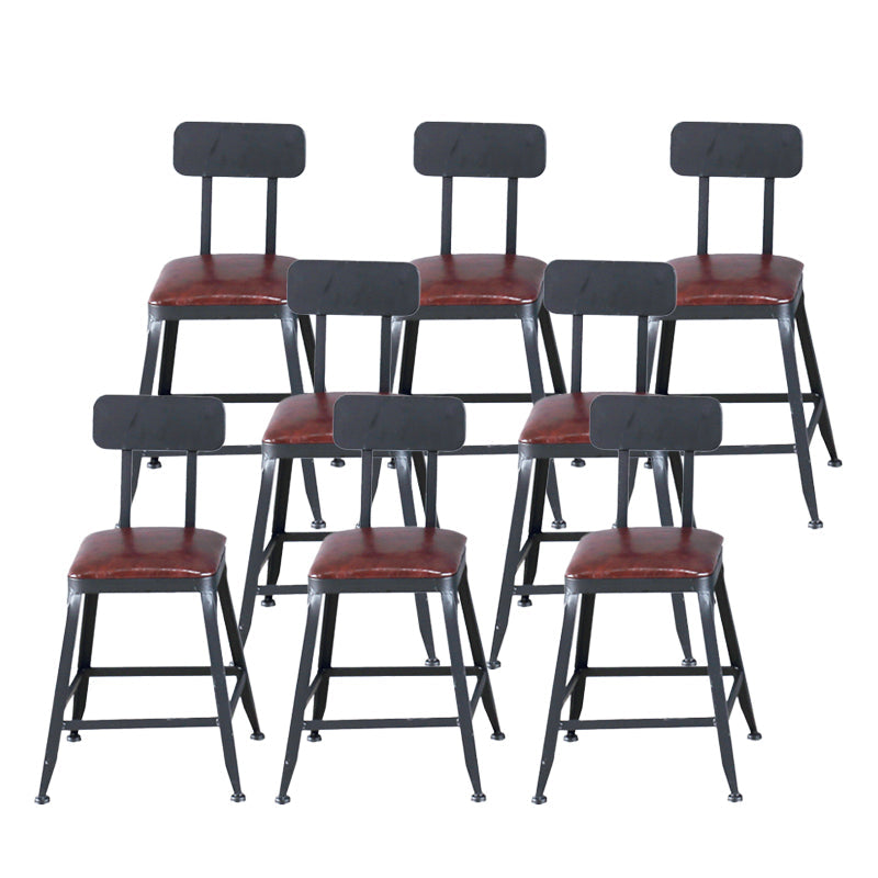 Industrial Armless Counter Stool Iron Cafe Bar Stool with Leather Cushion With Back 8 Piece Set Short Stool(18"H) Clearhalo 'Bar Furniture' 'Bar Stools' 'bar_stools' 'furn' 'furn_bar_stools' 'Furniture' 'furniture_bar_stools' 'Kitchen & Dining Furniture' 5042398