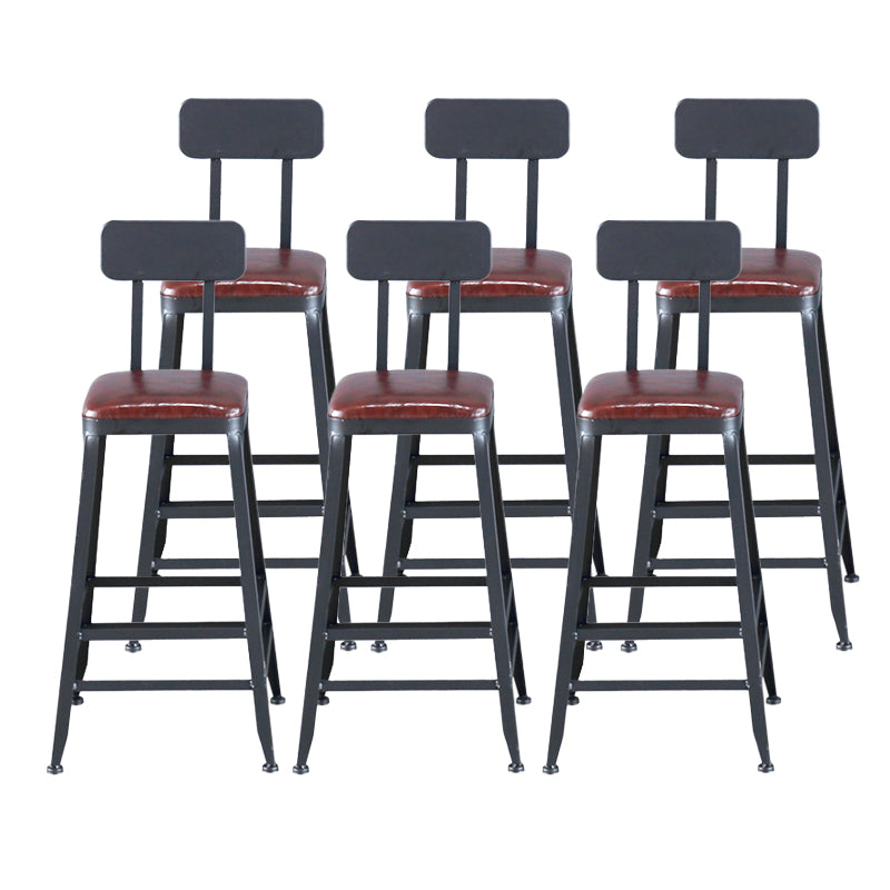 Industrial Armless Counter Stool Iron Cafe Bar Stool with Leather Cushion With Back 6 Piece Set Counter Stool(26"H) Clearhalo 'Bar Furniture' 'Bar Stools' 'bar_stools' 'furn' 'furn_bar_stools' 'Furniture' 'furniture_bar_stools' 'Kitchen & Dining Furniture' 5042401