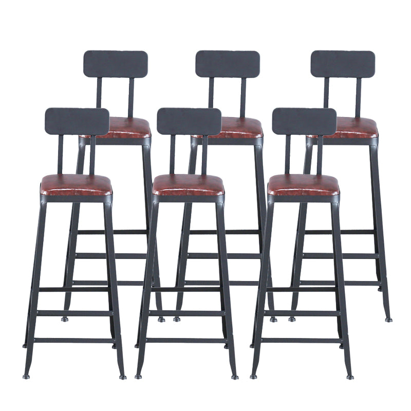 Industrial Armless Counter Stool Iron Cafe Bar Stool with Leather Cushion With Back 6 Piece Set Bar Stool(30"H) Clearhalo 'Bar Furniture' 'Bar Stools' 'bar_stools' 'furn' 'furn_bar_stools' 'Furniture' 'furniture_bar_stools' 'Kitchen & Dining Furniture' 5042405