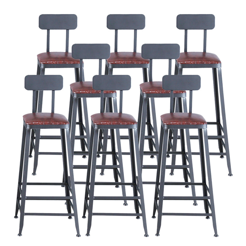 Industrial Armless Counter Stool Iron Cafe Bar Stool with Leather Cushion With Back 8 Piece Set Bar Stool(31"H) Clearhalo 'Bar Furniture' 'Bar Stools' 'bar_stools' 'furn' 'furn_bar_stools' 'Furniture' 'furniture_bar_stools' 'Kitchen & Dining Furniture' 5042410