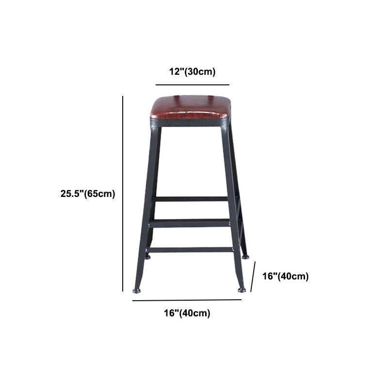 Industrial Armless Counter Stool Iron Cafe Bar Stool with Leather Cushion Clearhalo 'Bar Furniture' 'Bar Stools' 'bar_stools' 'furn' 'furn_bar_stools' 'Furniture' 'furniture_bar_stools' 'Kitchen & Dining Furniture' 5042413