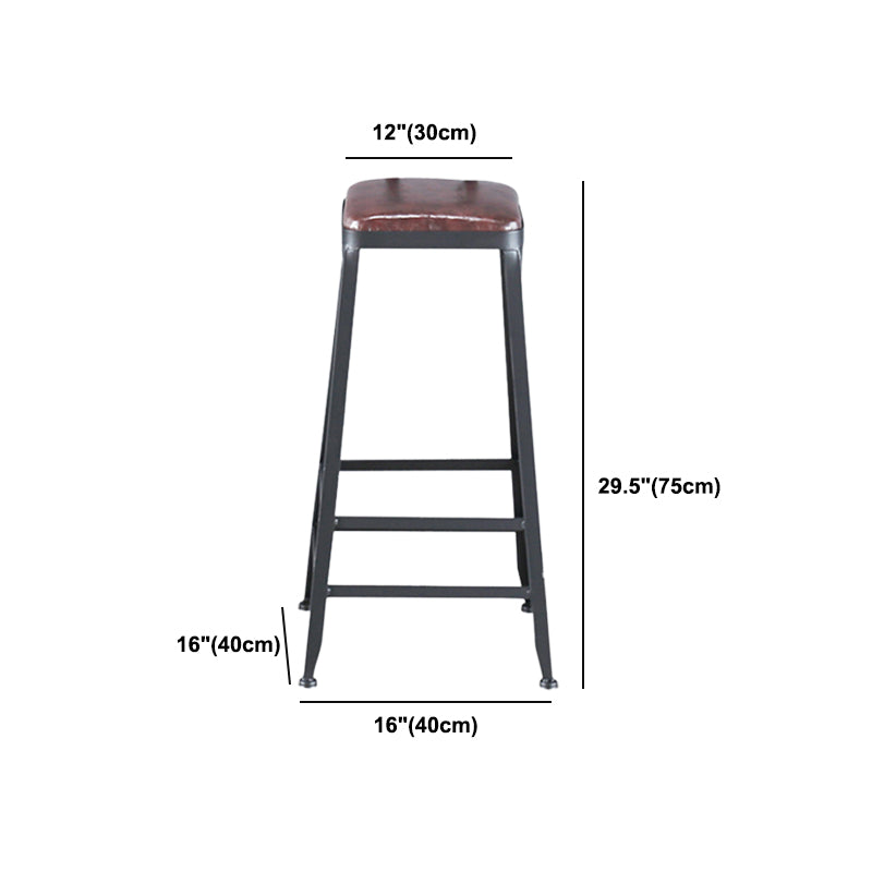 Industrial Armless Counter Stool Iron Cafe Bar Stool with Leather Cushion Clearhalo 'Bar Furniture' 'Bar Stools' 'bar_stools' 'furn' 'furn_bar_stools' 'Furniture' 'furniture_bar_stools' 'Kitchen & Dining Furniture' 5042415