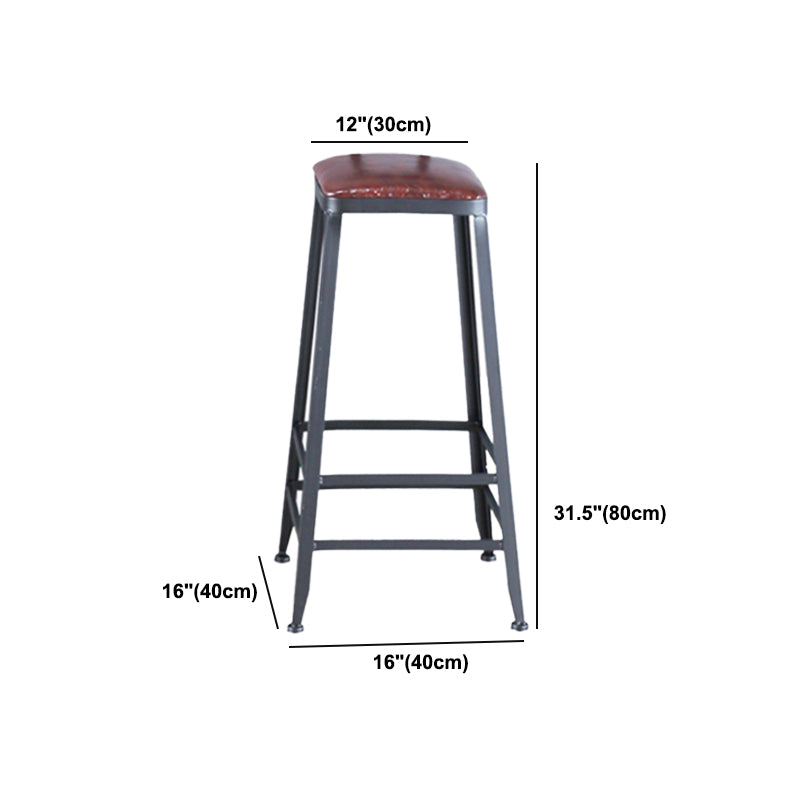 Industrial Armless Counter Stool Iron Cafe Bar Stool with Leather Cushion Clearhalo 'Bar Furniture' 'Bar Stools' 'bar_stools' 'furn' 'furn_bar_stools' 'Furniture' 'furniture_bar_stools' 'Kitchen & Dining Furniture' 5042417