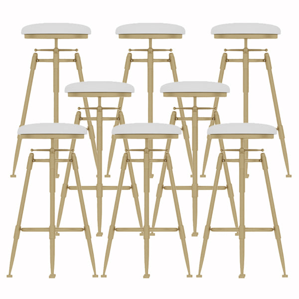 Glam Liftable Rotatable Counter Stool Iron Cafe Bar Stool with Cushion and Pedal White Backless 8 Piece Set Clearhalo 'Bar Furniture' 'Bar Stools' 'bar_stools' 'furn' 'furn_bar_stools' 'Furniture' 'furniture_bar_stools' 'Kitchen & Dining Furniture' 5042504