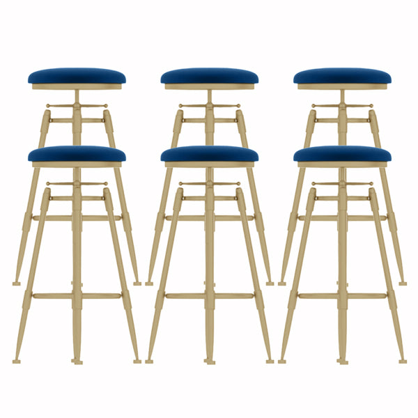 Glam Liftable Rotatable Counter Stool Iron Cafe Bar Stool with Cushion and Pedal Blue Backless 6 Piece Set Clearhalo 'Bar Furniture' 'Bar Stools' 'bar_stools' 'furn' 'furn_bar_stools' 'Furniture' 'furniture_bar_stools' 'Kitchen & Dining Furniture' 5042518