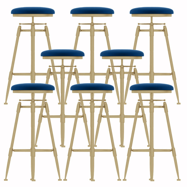 Glam Liftable Rotatable Counter Stool Iron Cafe Bar Stool with Cushion and Pedal Blue Backless 8 Piece Set Clearhalo 'Bar Furniture' 'Bar Stools' 'bar_stools' 'furn' 'furn_bar_stools' 'Furniture' 'furniture_bar_stools' 'Kitchen & Dining Furniture' 5042520