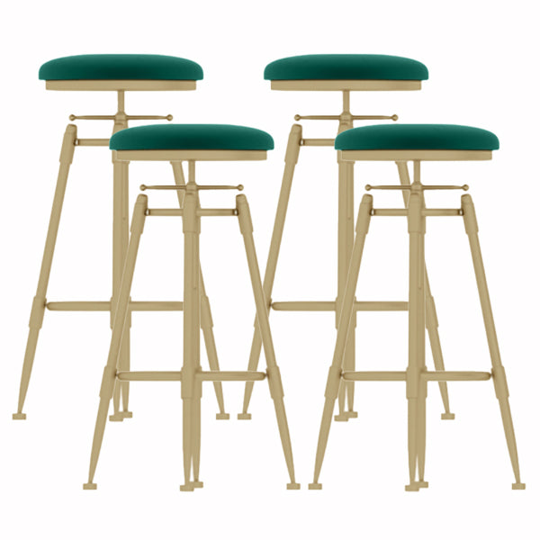 Glam Liftable Rotatable Counter Stool Iron Cafe Bar Stool with Cushion and Pedal Green Backless 4 Piece Set Clearhalo 'Bar Furniture' 'Bar Stools' 'bar_stools' 'furn' 'furn_bar_stools' 'Furniture' 'furniture_bar_stools' 'Kitchen & Dining Furniture' 5042523