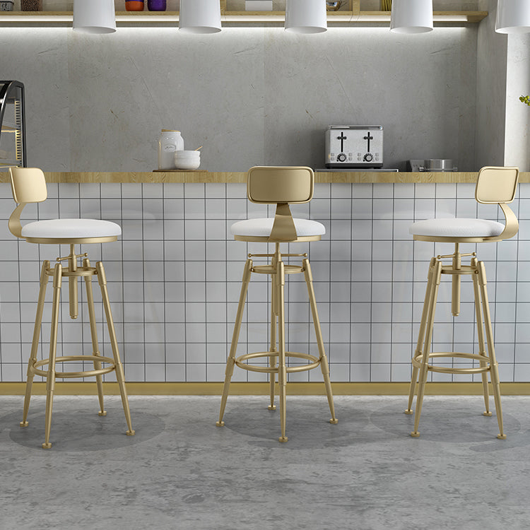 Glam Liftable Rotatable Counter Stool Iron Cafe Bar Stool with Cushion and Pedal Clearhalo 'Bar Furniture' 'Bar Stools' 'bar_stools' 'furn' 'furn_bar_stools' 'Furniture' 'furniture_bar_stools' 'Kitchen & Dining Furniture' 5042525