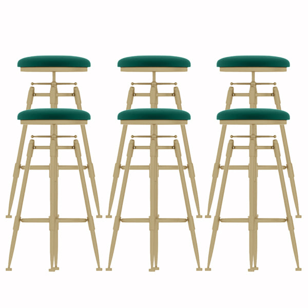 Glam Liftable Rotatable Counter Stool Iron Cafe Bar Stool with Cushion and Pedal Green Backless 6 Piece Set Clearhalo 'Bar Furniture' 'Bar Stools' 'bar_stools' 'furn' 'furn_bar_stools' 'Furniture' 'furniture_bar_stools' 'Kitchen & Dining Furniture' 5042526