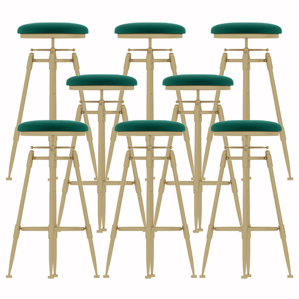 Glam Liftable Rotatable Counter Stool Iron Cafe Bar Stool with Cushion and Pedal Green Backless 8 Piece Set Clearhalo 'Bar Furniture' 'Bar Stools' 'bar_stools' 'furn' 'furn_bar_stools' 'Furniture' 'furniture_bar_stools' 'Kitchen & Dining Furniture' 5042527