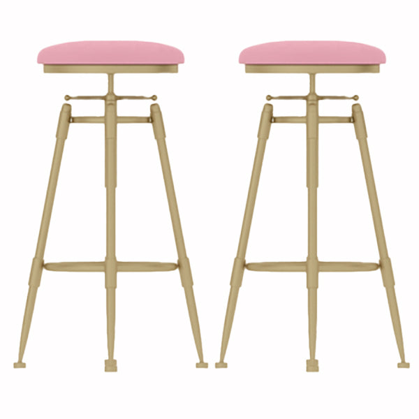 Glam Liftable Rotatable Counter Stool Iron Cafe Bar Stool with Cushion and Pedal Pink Backless 2 Piece Set Clearhalo 'Bar Furniture' 'Bar Stools' 'bar_stools' 'furn' 'furn_bar_stools' 'Furniture' 'furniture_bar_stools' 'Kitchen & Dining Furniture' 5042528