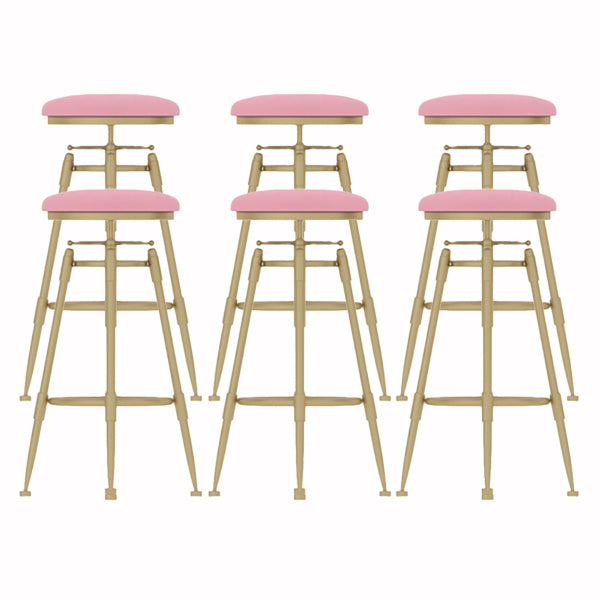 Glam Liftable Rotatable Counter Stool Iron Cafe Bar Stool with Cushion and Pedal Pink Backless 6 Piece Set Clearhalo 'Bar Furniture' 'Bar Stools' 'bar_stools' 'furn' 'furn_bar_stools' 'Furniture' 'furniture_bar_stools' 'Kitchen & Dining Furniture' 5042530