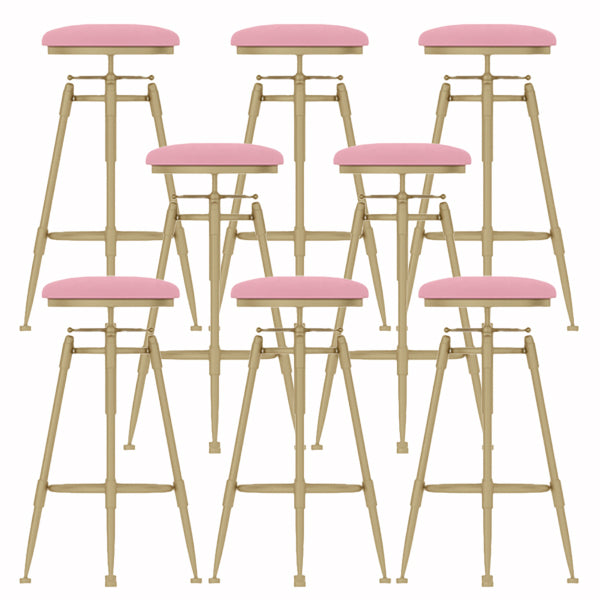 Glam Liftable Rotatable Counter Stool Iron Cafe Bar Stool with Cushion and Pedal Pink Backless 8 Piece Set Clearhalo 'Bar Furniture' 'Bar Stools' 'bar_stools' 'furn' 'furn_bar_stools' 'Furniture' 'furniture_bar_stools' 'Kitchen & Dining Furniture' 5042531