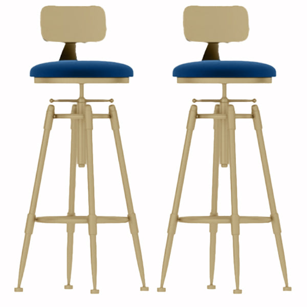 Glam Liftable Rotatable Counter Stool Iron Cafe Bar Stool with Cushion and Pedal Blue With Back 2 Piece Set Clearhalo 'Bar Furniture' 'Bar Stools' 'bar_stools' 'furn' 'furn_bar_stools' 'Furniture' 'furniture_bar_stools' 'Kitchen & Dining Furniture' 5042540