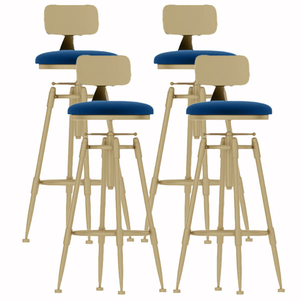 Glam Liftable Rotatable Counter Stool Iron Cafe Bar Stool with Cushion and Pedal Blue With Back 4 Piece Set Clearhalo 'Bar Furniture' 'Bar Stools' 'bar_stools' 'furn' 'furn_bar_stools' 'Furniture' 'furniture_bar_stools' 'Kitchen & Dining Furniture' 5042541
