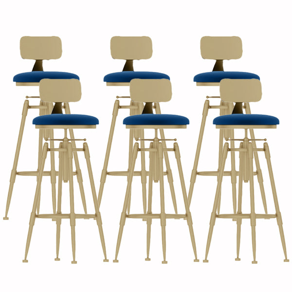 Glam Liftable Rotatable Counter Stool Iron Cafe Bar Stool with Cushion and Pedal Blue With Back 6 Piece Set Clearhalo 'Bar Furniture' 'Bar Stools' 'bar_stools' 'furn' 'furn_bar_stools' 'Furniture' 'furniture_bar_stools' 'Kitchen & Dining Furniture' 5042542
