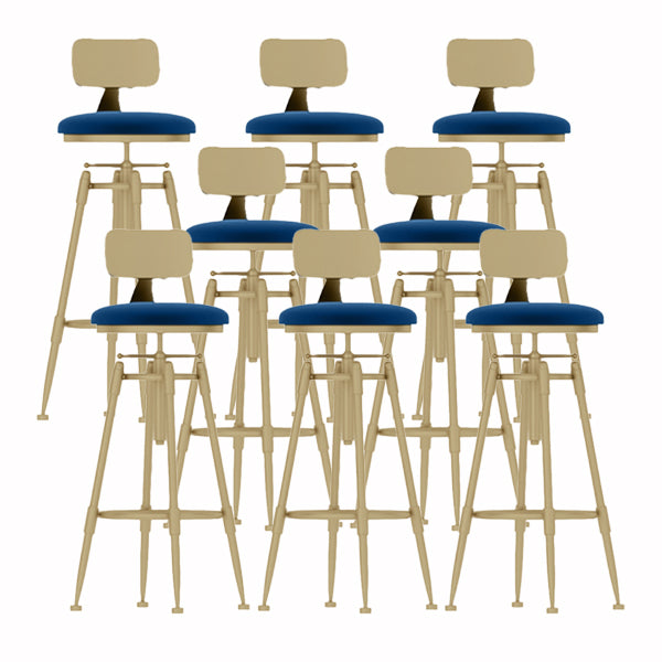 Glam Liftable Rotatable Counter Stool Iron Cafe Bar Stool with Cushion and Pedal Blue With Back 8 Piece Set Clearhalo 'Bar Furniture' 'Bar Stools' 'bar_stools' 'furn' 'furn_bar_stools' 'Furniture' 'furniture_bar_stools' 'Kitchen & Dining Furniture' 5042543