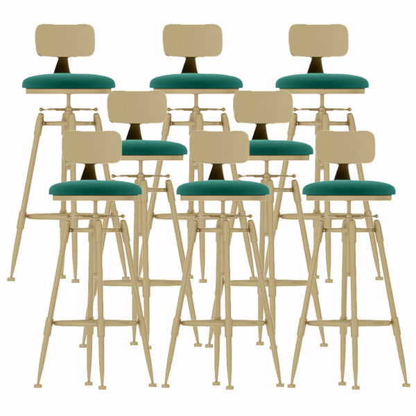 Glam Liftable Rotatable Counter Stool Iron Cafe Bar Stool with Cushion and Pedal Green With Back 8 Piece Set Clearhalo 'Bar Furniture' 'Bar Stools' 'bar_stools' 'furn' 'furn_bar_stools' 'Furniture' 'furniture_bar_stools' 'Kitchen & Dining Furniture' 5042547