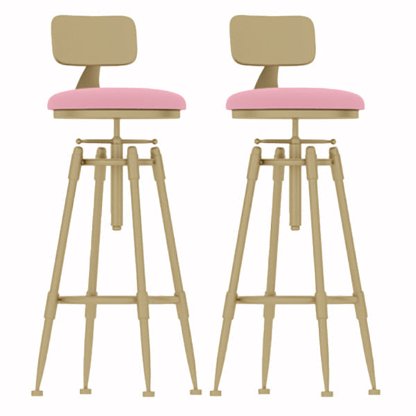 Glam Liftable Rotatable Counter Stool Iron Cafe Bar Stool with Cushion and Pedal Pink With Back 2 Piece Set Clearhalo 'Bar Furniture' 'Bar Stools' 'bar_stools' 'furn' 'furn_bar_stools' 'Furniture' 'furniture_bar_stools' 'Kitchen & Dining Furniture' 5042548