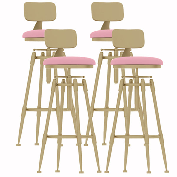 Glam Liftable Rotatable Counter Stool Iron Cafe Bar Stool with Cushion and Pedal Pink With Back 4 Piece Set Clearhalo 'Bar Furniture' 'Bar Stools' 'bar_stools' 'furn' 'furn_bar_stools' 'Furniture' 'furniture_bar_stools' 'Kitchen & Dining Furniture' 5042549