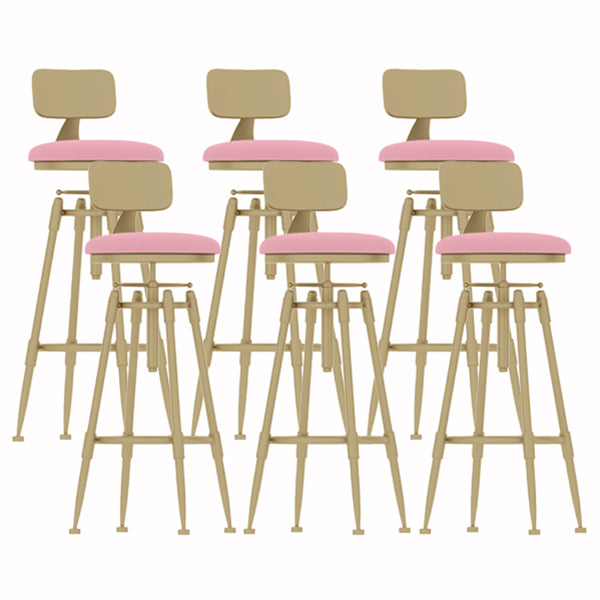 Glam Liftable Rotatable Counter Stool Iron Cafe Bar Stool with Cushion and Pedal Pink With Back 6 Piece Set Clearhalo 'Bar Furniture' 'Bar Stools' 'bar_stools' 'furn' 'furn_bar_stools' 'Furniture' 'furniture_bar_stools' 'Kitchen & Dining Furniture' 5042550