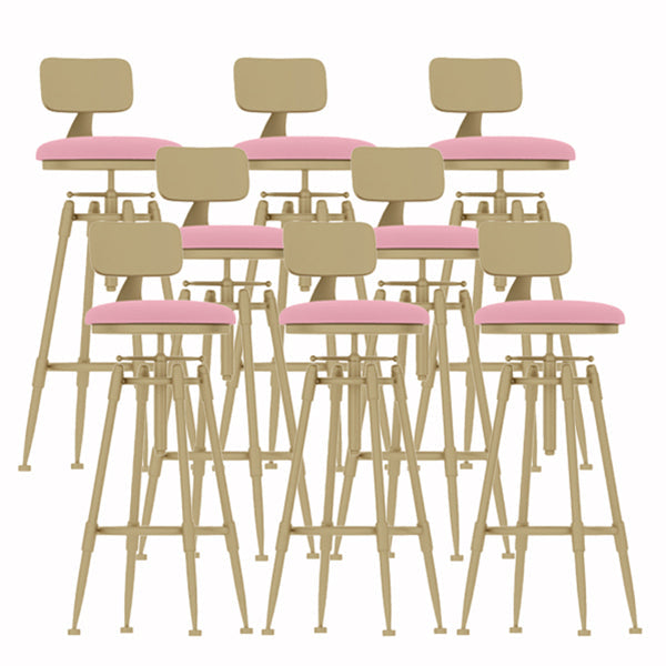 Glam Liftable Rotatable Counter Stool Iron Cafe Bar Stool with Cushion and Pedal Pink With Back 8 Piece Set Clearhalo 'Bar Furniture' 'Bar Stools' 'bar_stools' 'furn' 'furn_bar_stools' 'Furniture' 'furniture_bar_stools' 'Kitchen & Dining Furniture' 5042551