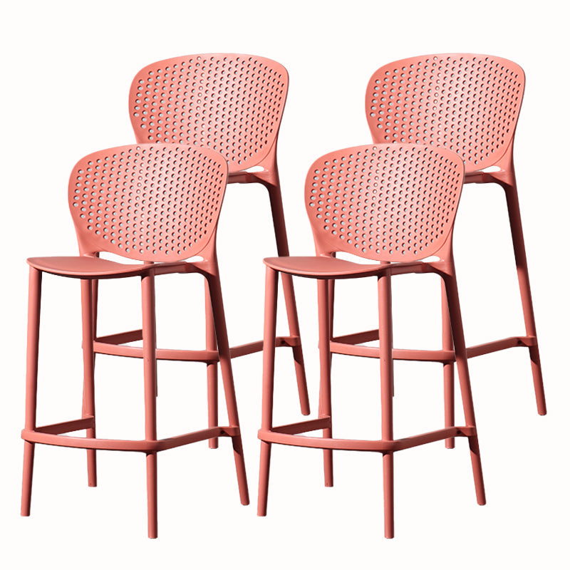 Contemporary Style Stackable Bar-stool Plastic Counter Bar Stool for Home Red 4 Piece Set Counter Stool(26"H) Clearhalo 'Bar Furniture' 'Bar Stools' 'bar_stools' 'furn' 'furn_bar_stools' 'Furniture' 'furniture_bar_stools' 'Kitchen & Dining Furniture' 5042609