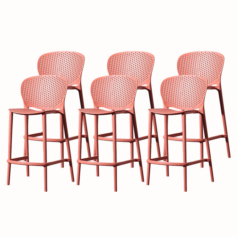 Contemporary Style Stackable Bar-stool Plastic Counter Bar Stool for Home Red 6 Piece Set Counter Stool(26"H) Clearhalo 'Bar Furniture' 'Bar Stools' 'bar_stools' 'furn' 'furn_bar_stools' 'Furniture' 'furniture_bar_stools' 'Kitchen & Dining Furniture' 5042610