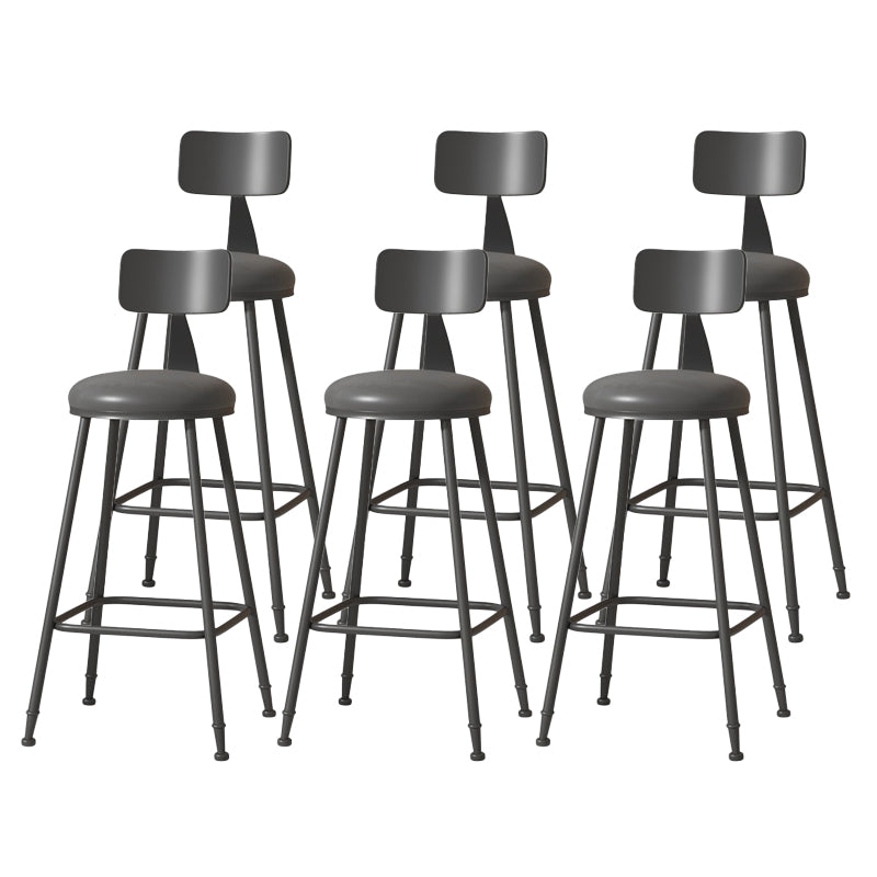 Modern Armless Backrest Counter Stool Iron Cafe Bar Stool with Leather Cushion Black 6 Piece Set Bar Stool(30"H) Clearhalo 'Bar Furniture' 'Bar Stools' 'bar_stools' 'furn' 'furn_bar_stools' 'Furniture' 'furniture_bar_stools' 'Kitchen & Dining Furniture' 5042776