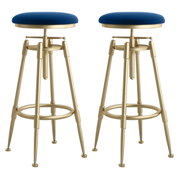 Glam Rotatable Liftable Counter Stool Iron Cafe Bar Stool with Cushion and Pedal Blue Backless 2 Piece Set Clearhalo 'Bar Furniture' 'Bar Stools' 'bar_stools' 'furn' 'furn_bar_stools' 'Furniture' 'furniture_bar_stools' 'Kitchen & Dining Furniture' 5042792