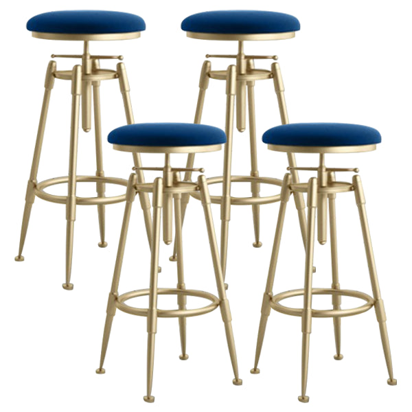 Glam Rotatable Liftable Counter Stool Iron Cafe Bar Stool with Cushion and Pedal Blue Backless 4 Piece Set Clearhalo 'Bar Furniture' 'Bar Stools' 'bar_stools' 'furn' 'furn_bar_stools' 'Furniture' 'furniture_bar_stools' 'Kitchen & Dining Furniture' 5042794
