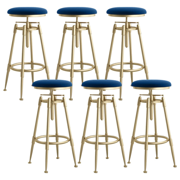 Glam Rotatable Liftable Counter Stool Iron Cafe Bar Stool with Cushion and Pedal Blue Backless 6 Piece Set Clearhalo 'Bar Furniture' 'Bar Stools' 'bar_stools' 'furn' 'furn_bar_stools' 'Furniture' 'furniture_bar_stools' 'Kitchen & Dining Furniture' 5042796