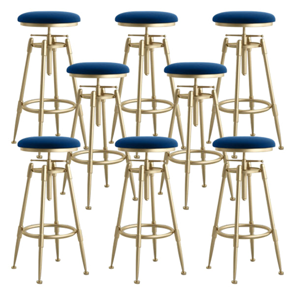 Glam Rotatable Liftable Counter Stool Iron Cafe Bar Stool with Cushion and Pedal Blue Backless 8 Piece Set Clearhalo 'Bar Furniture' 'Bar Stools' 'bar_stools' 'furn' 'furn_bar_stools' 'Furniture' 'furniture_bar_stools' 'Kitchen & Dining Furniture' 5042798