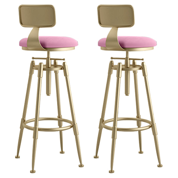 Glam Rotatable Liftable Counter Stool Iron Cafe Bar Stool with Cushion and Pedal Pink With Back 2 Piece Set Clearhalo 'Bar Furniture' 'Bar Stools' 'bar_stools' 'furn' 'furn_bar_stools' 'Furniture' 'furniture_bar_stools' 'Kitchen & Dining Furniture' 5042807